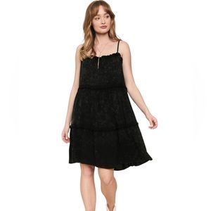 Women’s Black Ruffle Acid Wash Midi Cami Dress